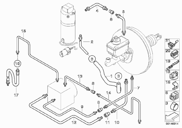 Трубопровод тормоз.привода Пд с ASC/DSC для BMW E39 540i M62 (схема запчастей)