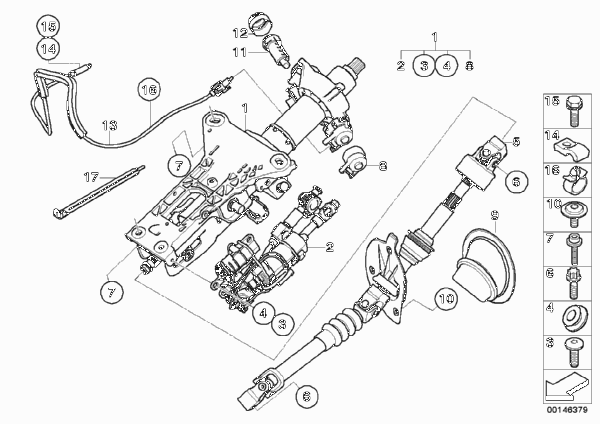 Рулевая колонка с электропр./доп.детали для BMW E60 530xi N52 (схема запчастей)