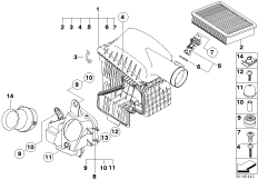 Глушитель шума всасыв./сменн.эл.фильтра для BMW E65 740i N62N (схема запасных частей)