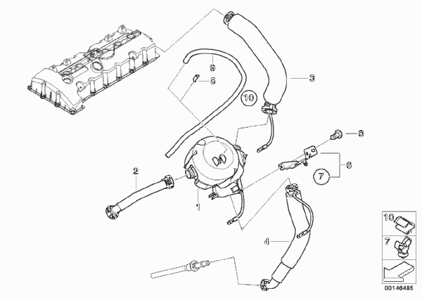 Система вентиляц.картера/маслоотделитель для BMW E61 525i N52 (схема запчастей)