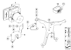 Гидроагрегат DSC/крепление/датчики для BMW E60 530xd M57N2 (схема запасных частей)