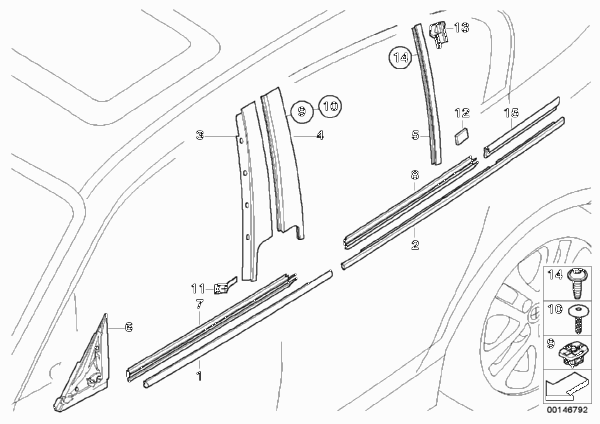 Наружные накладки / декоративные решетки для BMW E87N 118i N43 (схема запчастей)