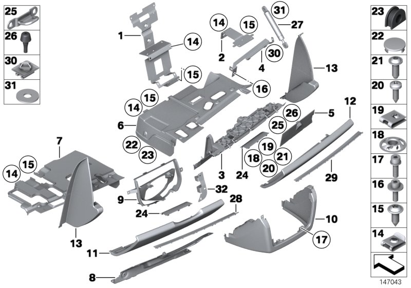 Панель приборов, Нж часть для BMW RR3 Coupé N73 (схема запчастей)