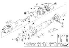 Детали карданного вала, полноприводный для BMW E60 530xd M57N2 (схема запасных частей)
