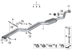 Передний дополнительный глушитель для BMW E84 X1 25iX N52N (схема запасных частей)