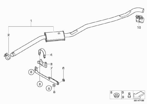 Передний дополнительный глушитель для BMW E83 X3 3.0d M57N2 (схема запчастей)
