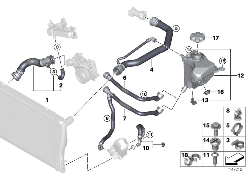 Водяной шланг системы охлаждения для BMW E92N 335d M57N2 (схема запчастей)