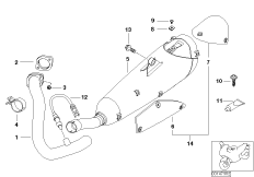 Детали системы выпуска ОГ с креплением для MOTO K14 F 650 CS 02 (0174,0184) 0 (схема запасных частей)