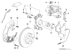 Датчик износа торм.накладки пер.колеса для BMW E39 535i M62 (схема запасных частей)