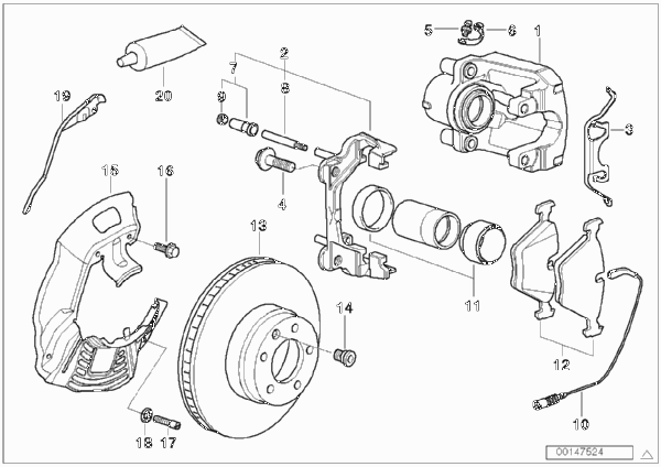 Датчик износа торм.накладки пер.колеса для BMW E39 525td M51 (схема запчастей)