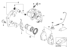Датчик износа торм.накладки колеса Зд для BMW E65 760i N73 (схема запасных частей)