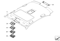 Инд.фасонная панель потолка Alcantara для BMW E60 530i M54 (схема запасных частей)
