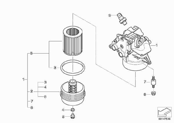 Смазочная система-масляный фильтр для BMW E60 M5 S85 (схема запчастей)
