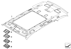Инд.фасонная панель потолка Alcantara для BMW E61 520d M47N2 (схема запасных частей)