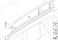 Декоративная планка крыши/леер для BMW E83 X3 3.0i M54 (схема запасных частей)