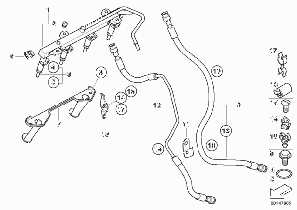 Система впрыска/форсунка для BMW E87 118i N46 (схема запчастей)