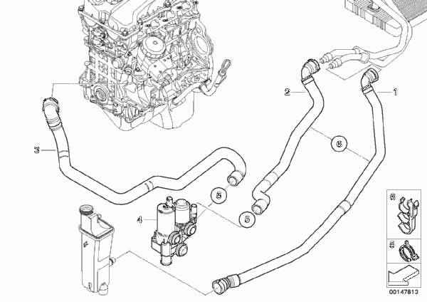 Доп.водяная помпа/водяной шланг/клапан для BMW E83 X3 2.0i N46 (схема запчастей)