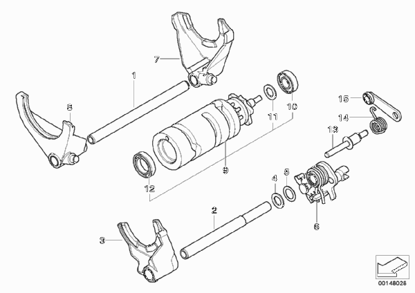 Детали механизма ПП 6-ступенчатой КПП для BMW K25H HP2 Enduro (0369,0389) 0 (схема запчастей)