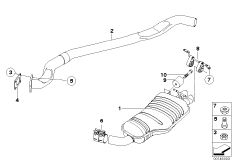 Система выпуска ОГ Зд для BMW E83 X3 2.0d M47N2 (схема запасных частей)