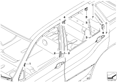 Накладки и уплотнения двери Пд для BMW E53 X5 3.0d M57N (схема запасных частей)