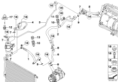 Трубопроводы хладагента для BMW E83N X3 3.0d M57N2 (схема запасных частей)