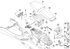 Центр.консоль/кронштейн и облицовка для BMW E64 630i N52 (схема запасных частей)