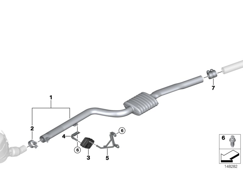 Передний дополнительный глушитель для BMW E90N 325d N57 (схема запчастей)