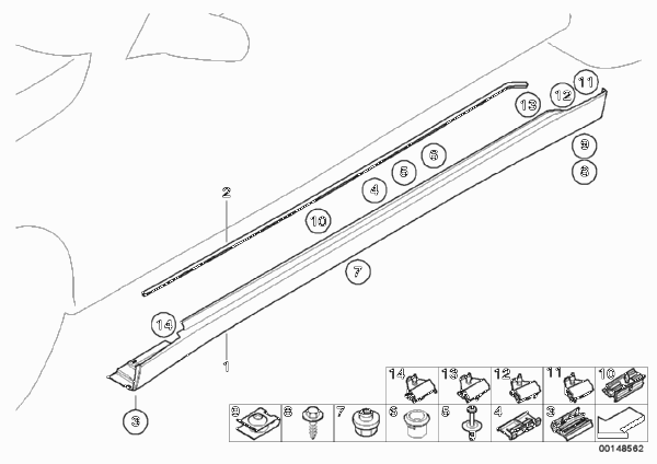 Накладка порог / арка колеса для BMW E66 730Ld M57N2 (схема запчастей)