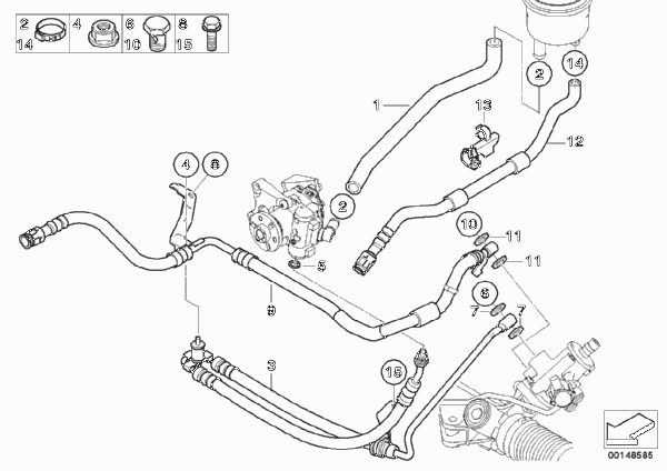 Маслопроводы гидроусилителя рул.управл. для BMW E61N 530xi N52N (схема запчастей)