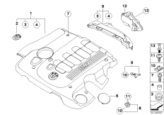 Звукоизоляционный кожух двигателя для BMW E61 530d M57N (схема запасных частей)