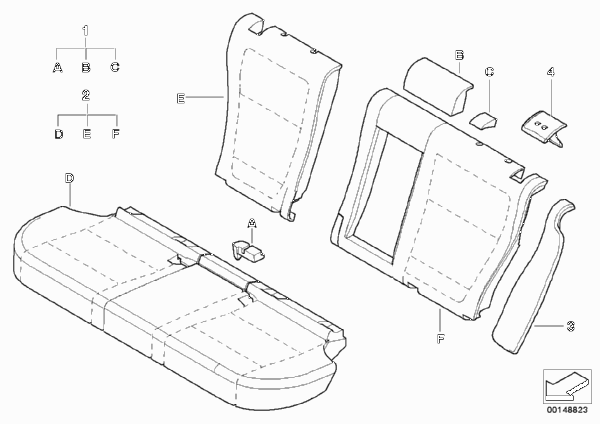 Набивка и обивка базового сиденья Зд для BMW E53 X5 4.4i N62 (схема запчастей)