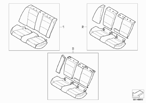 Доосн.кожаной обивкой заднего сиденья для BMW E91 323i N52 (схема запчастей)