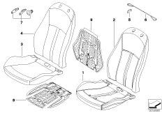 Набивка и обивка базового сиденья Пд для BMW E85 Z4 2.2i M54 (схема запасных частей)