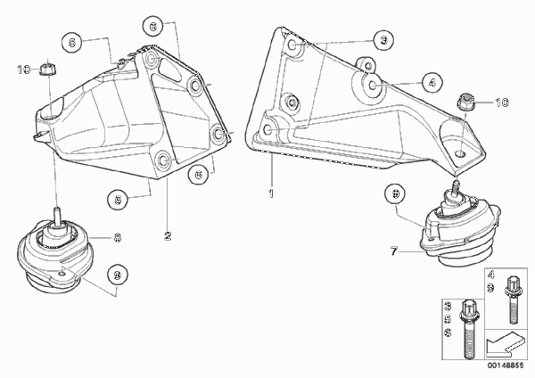 Подвеска двигателя для BMW E83 X3 2.0i N46 (схема запчастей)