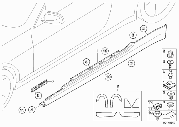 Накладка порог / арка колеса для BMW E63 645Ci N62 (схема запчастей)