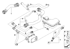 Водяной шланг системы охлаждения для BMW E83N X3 3.0d M57N2 (схема запасных частей)