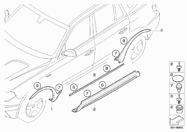 Накладка M порог / арка колеса для BMW E83 X3 2.5i M54 (схема запчастей)