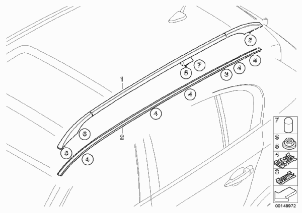 Декоративная планка крыши/леер для BMW E61N 530xd M57N2 (схема запчастей)