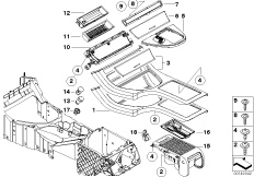 Доп.элементы центральной консоли для BMW E53 X5 3.0i M54 (схема запасных частей)