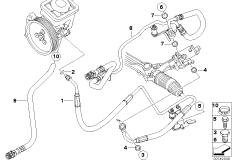 Маслопроводы гидроусилителя рул.управл. для BMW E61 520d M47N2 (схема запасных частей)