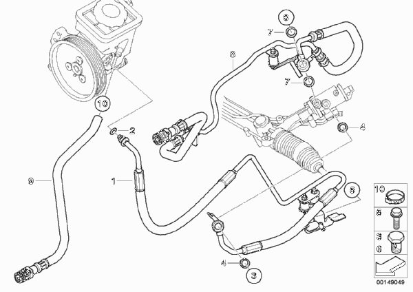 Маслопроводы гидроусилителя рул.управл. для BMW E61N 520d M47N2 (схема запчастей)