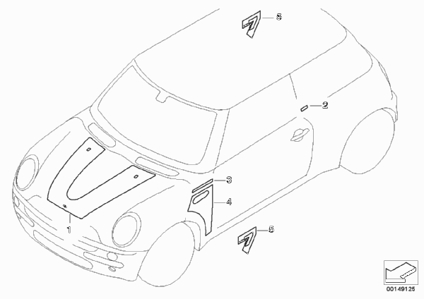Декоративная полоса для MINI R53 Cooper S W11 (схема запчастей)