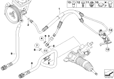 Маслопроводы гидроусилителя рул.управл. для BMW E61 530xd M57N2 (схема запасных частей)