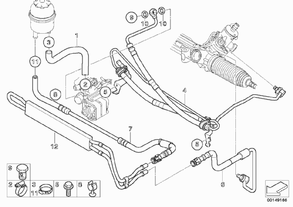 Маслопроводы гидроусилителя рул.управл. для BMW E83N X3 2.0i N46 (схема запчастей)