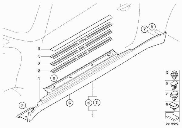 планка швеллера / накладка порога для MINI R50 One D W17 (схема запчастей)