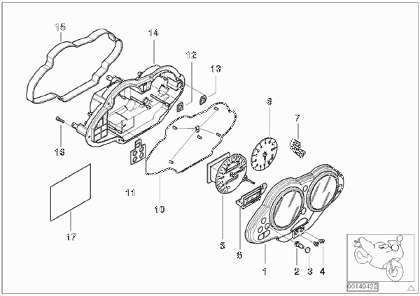 Детали комбинации приборов для BMW R28 R 1150 R Rockster (0308,0318) 0 (схема запчастей)