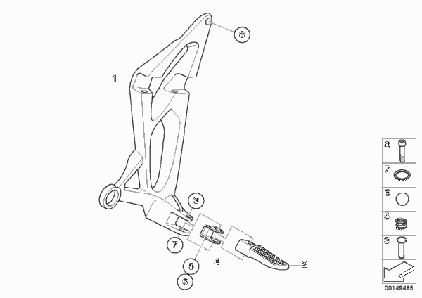 Планка упора для ног/упор для ног Зд для BMW K29 R 1200 S (0366,0396) 0 (схема запчастей)