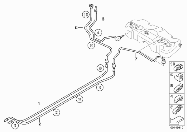 Топливопровод/ элементы крепления для BMW R50 One D W17 (схема запчастей)