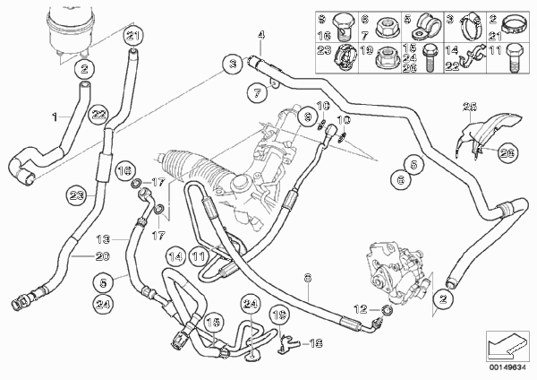 Маслопроводы гидроусилителя рул.управл. для BMW E61N 550i N62N (схема запчастей)