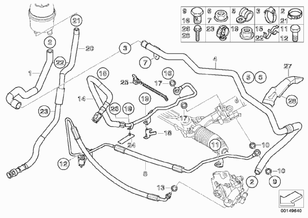 Маслопроводы гидроусилителя рул.управл. для BMW E63N 650i N62N (схема запчастей)